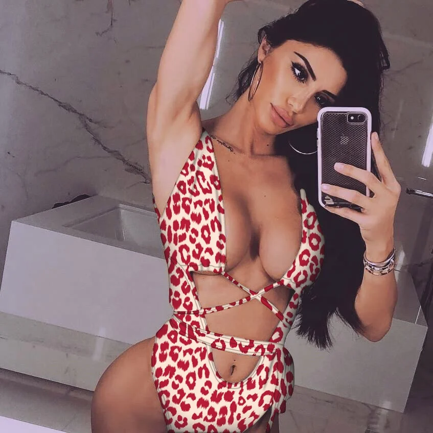 2019  Swimsuit  Custom Swimwear Women Bathing Suit Leopard print strappy one-piece swimsuit