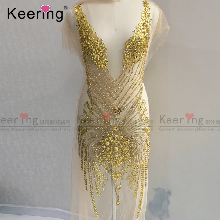 WDP-066 Large Size Hand-made Rhinestone Panel For Wedding Dress