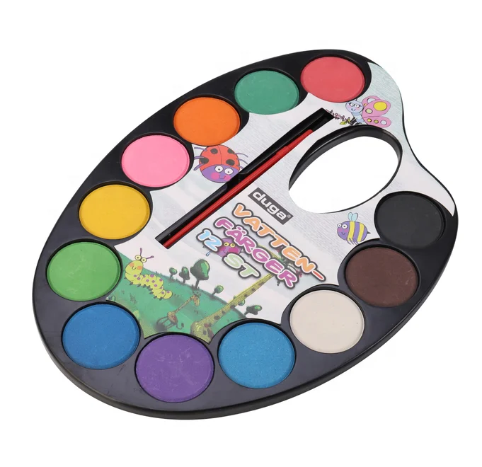 12 шт. Палетка сухих акварельных красок с кисточкой для рисования акварельных тортов