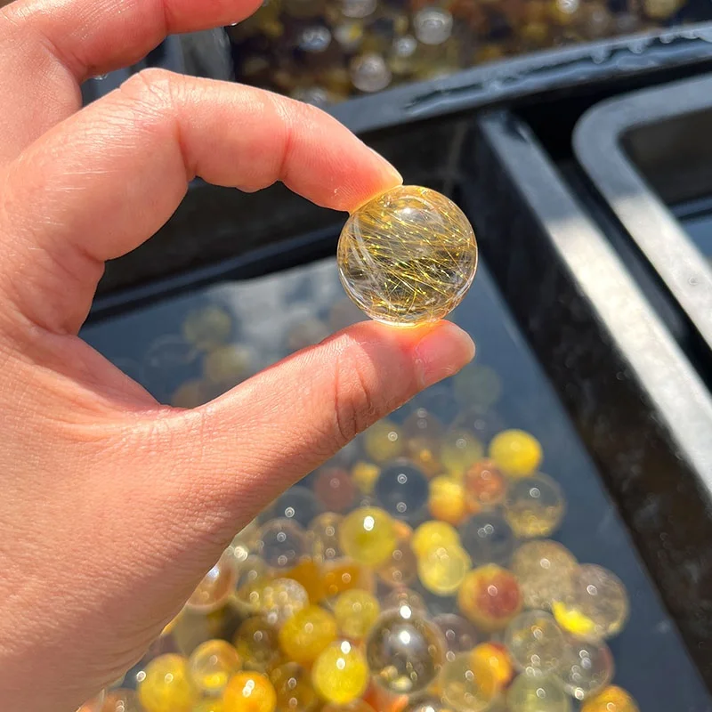 Wholesale natural rutile rock crystal healing gold rutilated quartz sphere crystal ball Rutilated Quartz spheres for jewelry