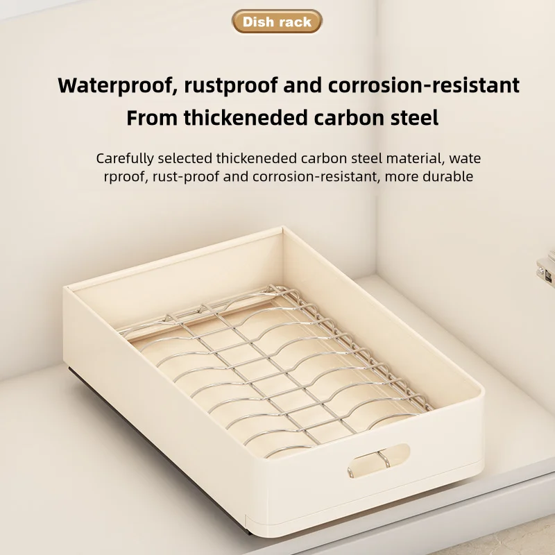 Stainless Steel Kitchen Dish Storage Rack Cabinet under sink Pull-Out Basket Drawer Tray Spice Rack Cabinet Dishes Organizer