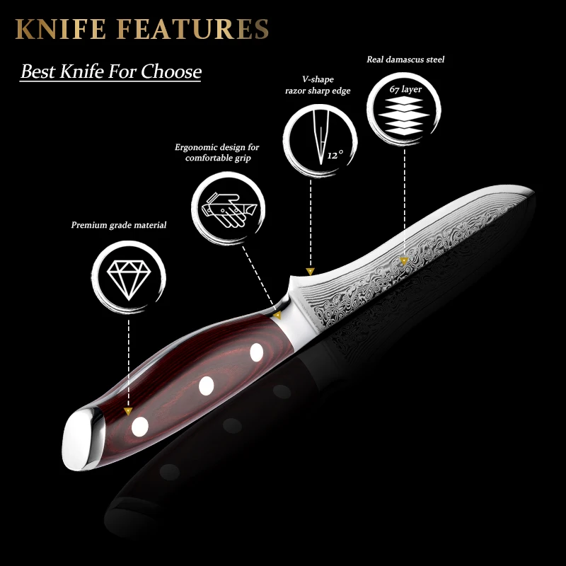 Профессиональный 67 слоев из дамасской нержавеющей стали кухонный нож шеф-повар для обвалки с красной деревянной ручкой Pakka