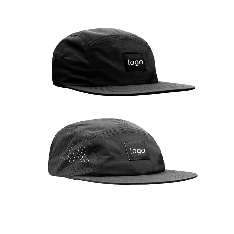 Wholesale Breathable Lightweight Nylon Waterproof Quick-drying 5 Panel Snapback applique logo laser cut drilled hole Cap Hat