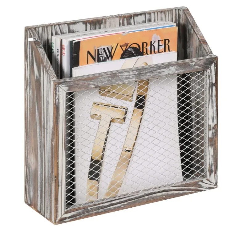 Rustic Office Magazine Rack Torched Office  Wall Mounted Newspaper Books Magazines Holder