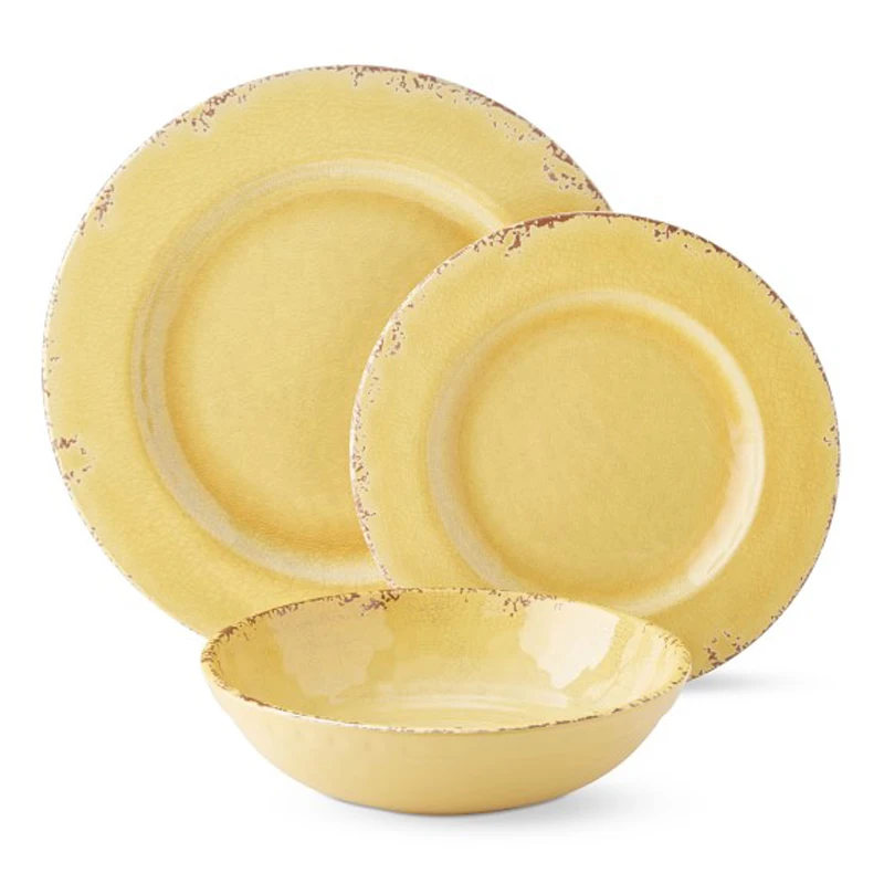 
16 Piece Crack Design Plate & Bowl Dinnerware Set Accent Plates and All Purpose Bowls Mugs Melamine Dinnerware Set 