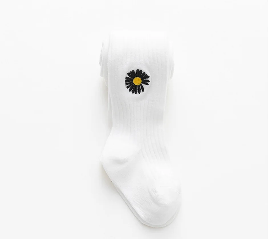 Embroider Flower pure color girls kids tights