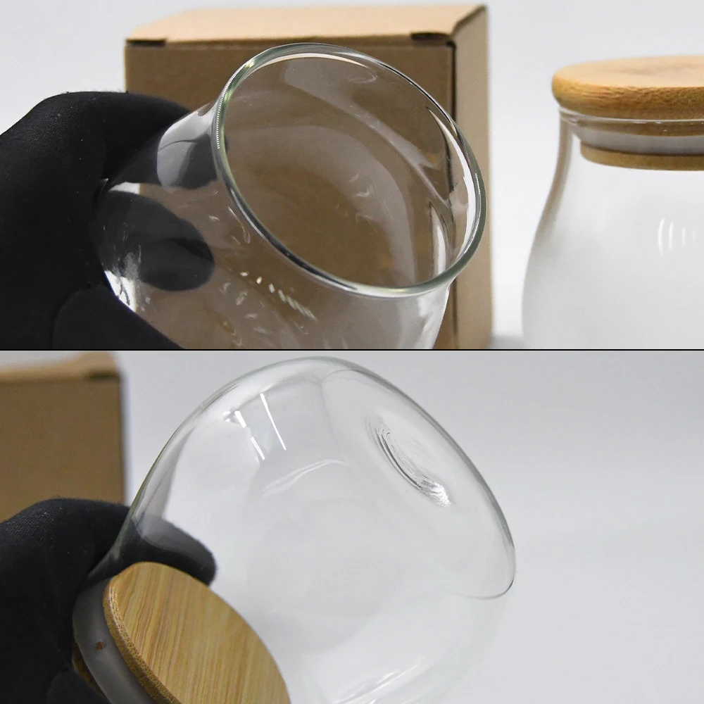 Glass Coffee Nuts Canister Airtight Clear Matte Glass Jar 8*8cm With Bamboo Lid For Kitchen Storage Jar