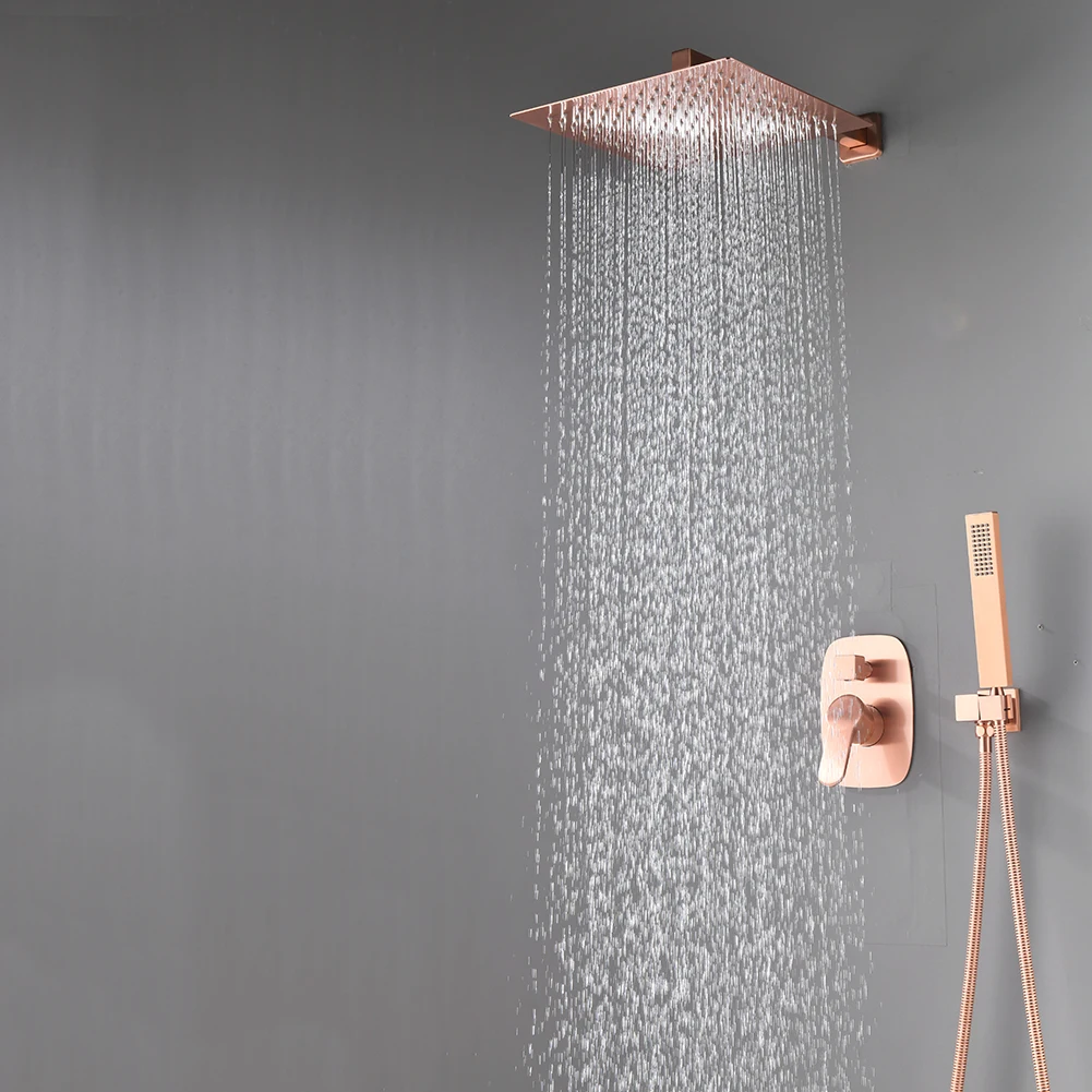 Wall Mount Brass Brushed Rose Gold Faucet Bathroom Shower Set