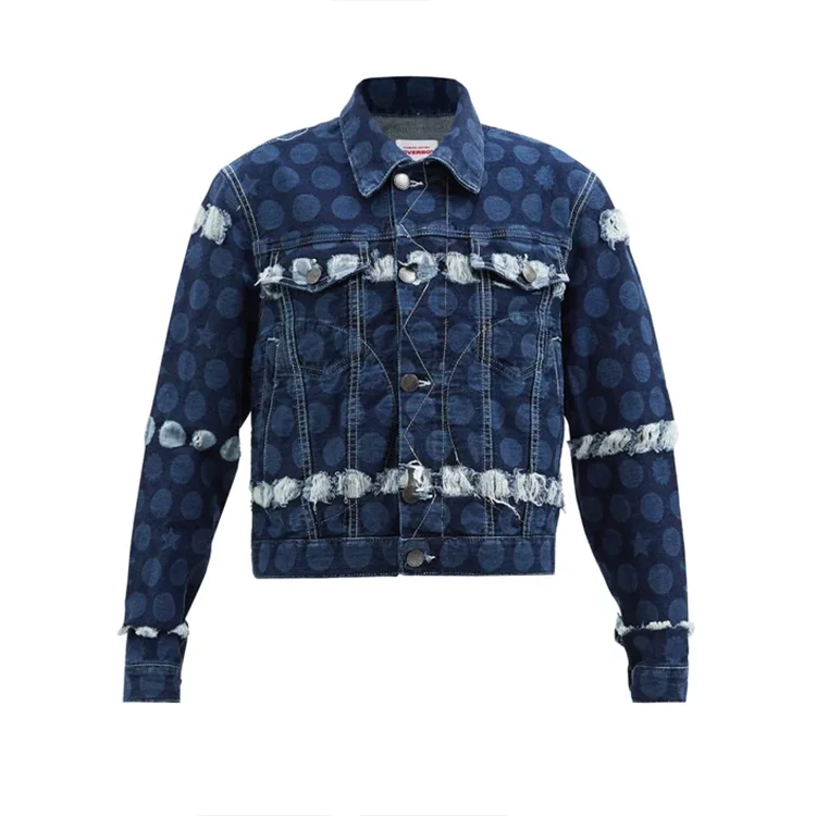 Winter Stylish Motorcycle Denim Jacquard Jacket Custom Logo Padded Jean Jackets for Men 2022