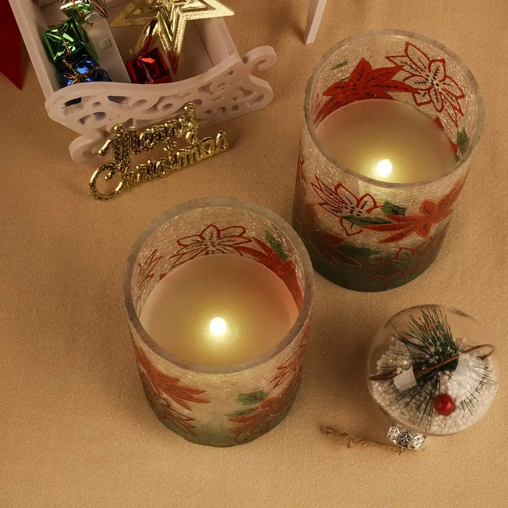 Battery Operated Glass candle Glitter Warm White Led Lamp Candle For Christmas Decoration