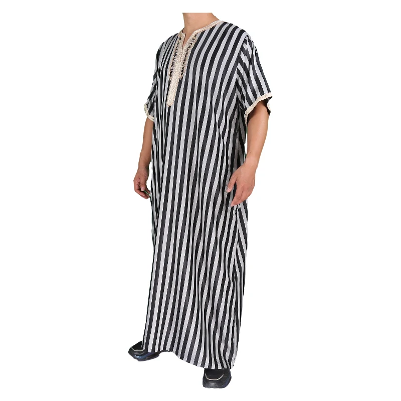 Мусульманский Стиль марокканский мужской Thawb с коротким рукавом полосатая ткань размер 54-62
