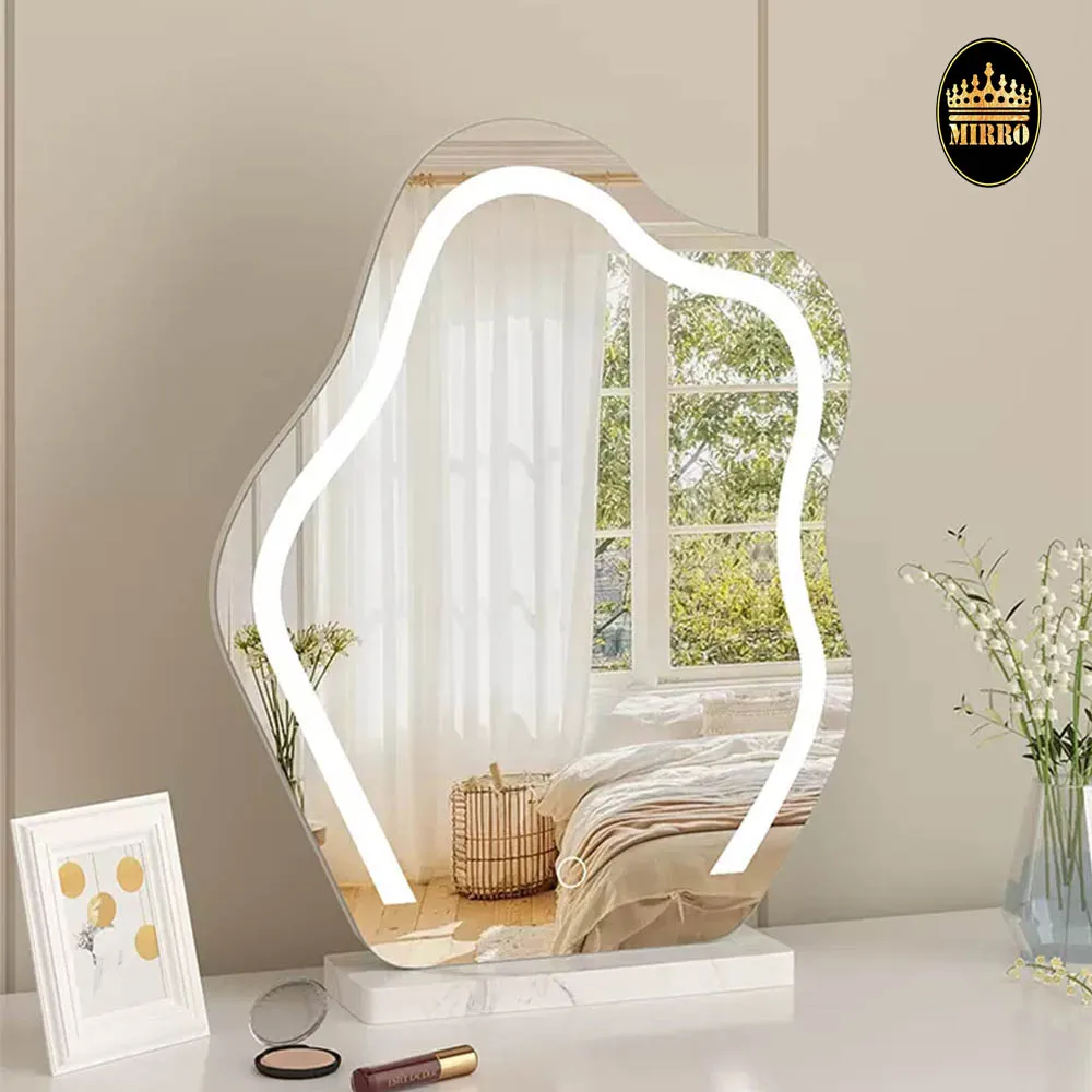 Custom modern home wall room decor luxury irregular frameless unbreakable pocket led mirror full length large table mirror