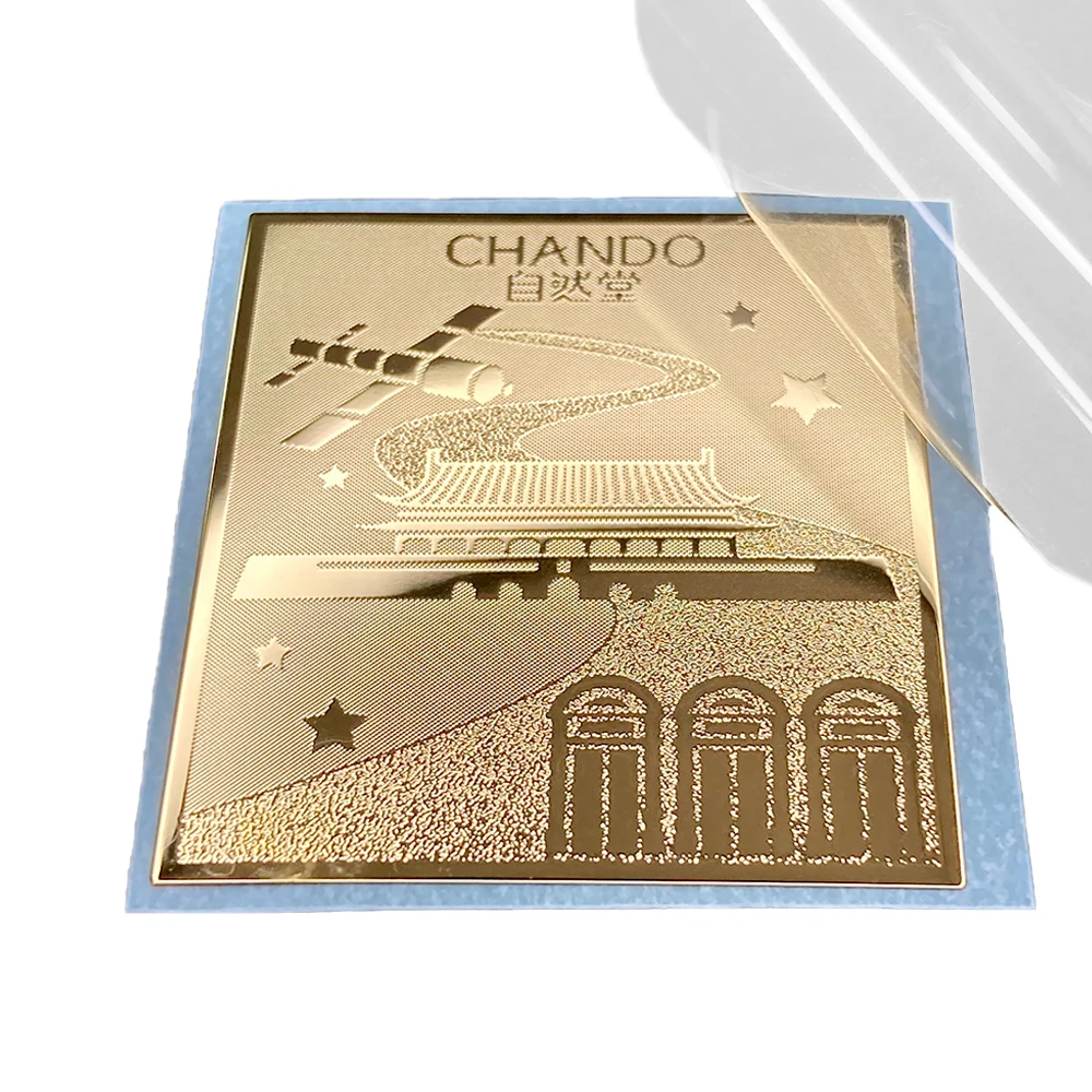 Logo self-adhesive metal printing transparent label spark pattern luxury gold foil sticker transfer printing customization