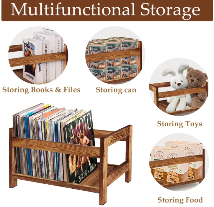 Vinyl Record Storage Organizer Fits 7-12 Albums DVD CD Ideal Retro Home Decor Player Wooden Box Magazine File Holder Crate Racks