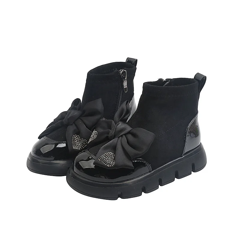 Girls Fashion Oxford Boots Toddler Little Big Kids Ankle Bow-Knot Martin Boots Children Side Zipper Autumn Winter Warm Shoes