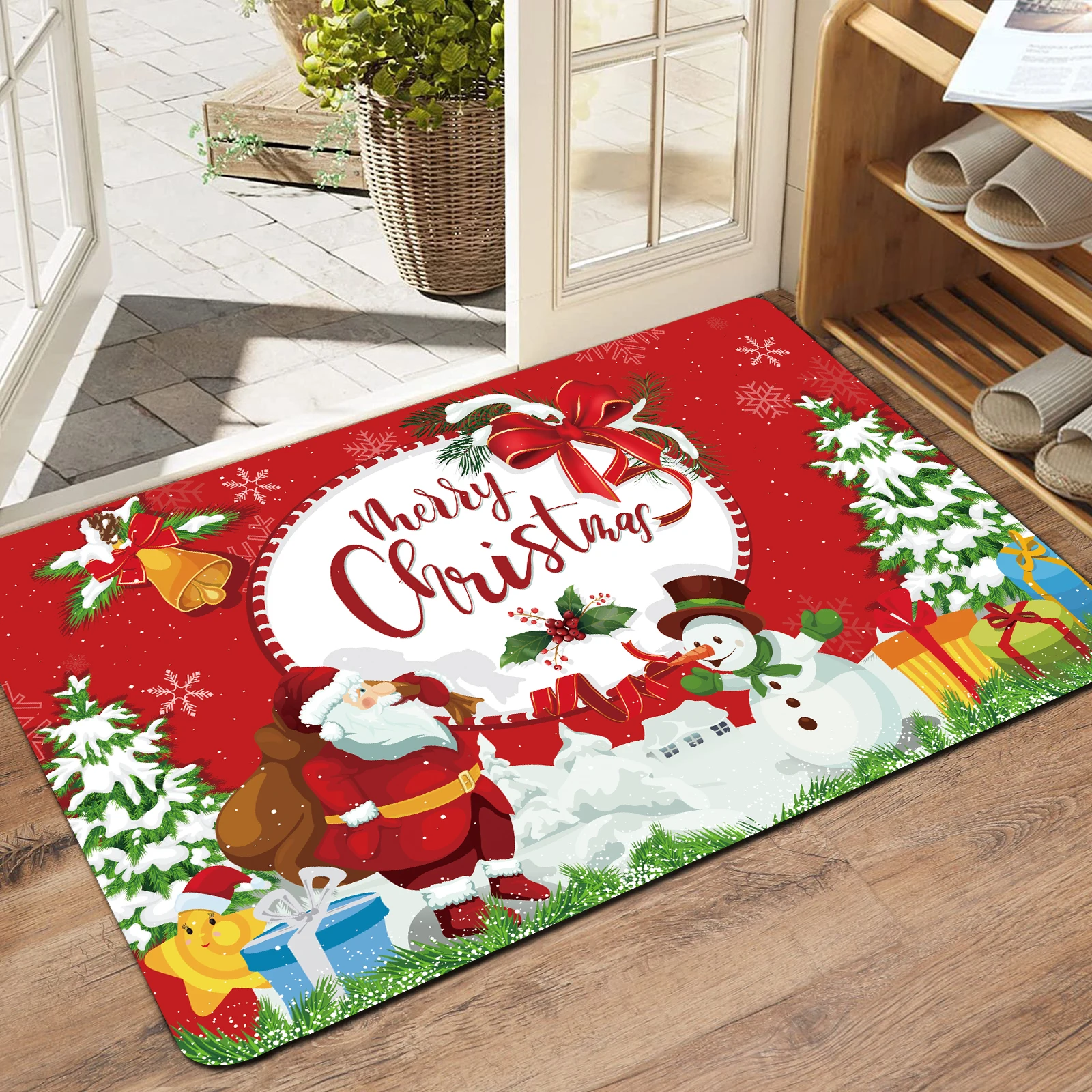 SANFAN Christmas Doormat Upgraded Tech Cloth Rubber Custom Pattern Size Outdoor Indoor Doormat for Home Entrance