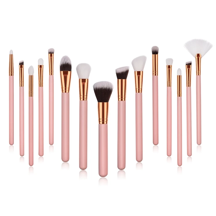 
Manufacturers China Hot Sell Pink Cosmetics Make Up Brushes 15 PCS Professional Pink Vegan Makeup Brushes Powder Eye Brush Set 