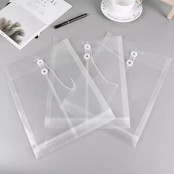 School Supply A4 Size Expandable Clear Expanding String Plastic File Bag Envelope Folder Document Bag Wallet