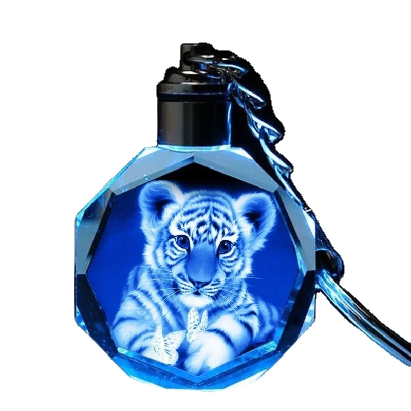 High Quality rabbit custom laser engraved crystal glass Keychain Color Printed Creative 12 chinese Zodiac Sign Key Chain for gif