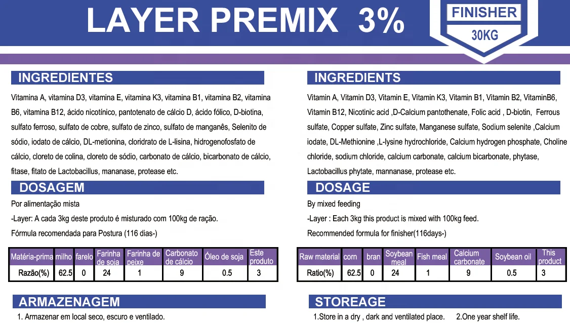 Premix Concentrate for Poultry Feed Animal Feed Grade Layer Feed Additives with High Egg Production Vitamins Enzymes Amino Acids