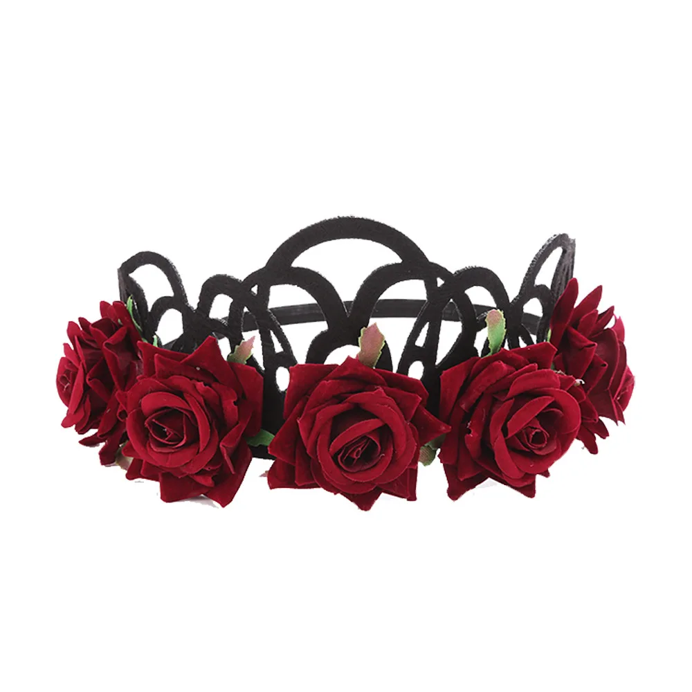 Halloween Fashion Women Headband Bohemian Style Rose Flower Crown Headband Ladies Elastic Hair Band Beach Hair Accessories