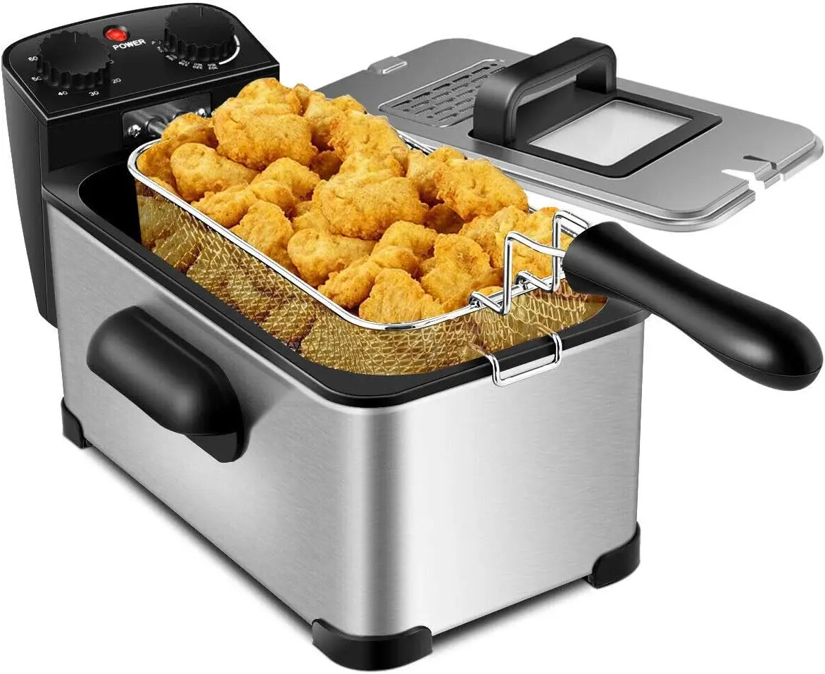 Deep Fryer with Basket, 3.2Qt Stainless Steel Electric Oil Fryer w/Adjustable Temperature, Timer, Lid with View Window