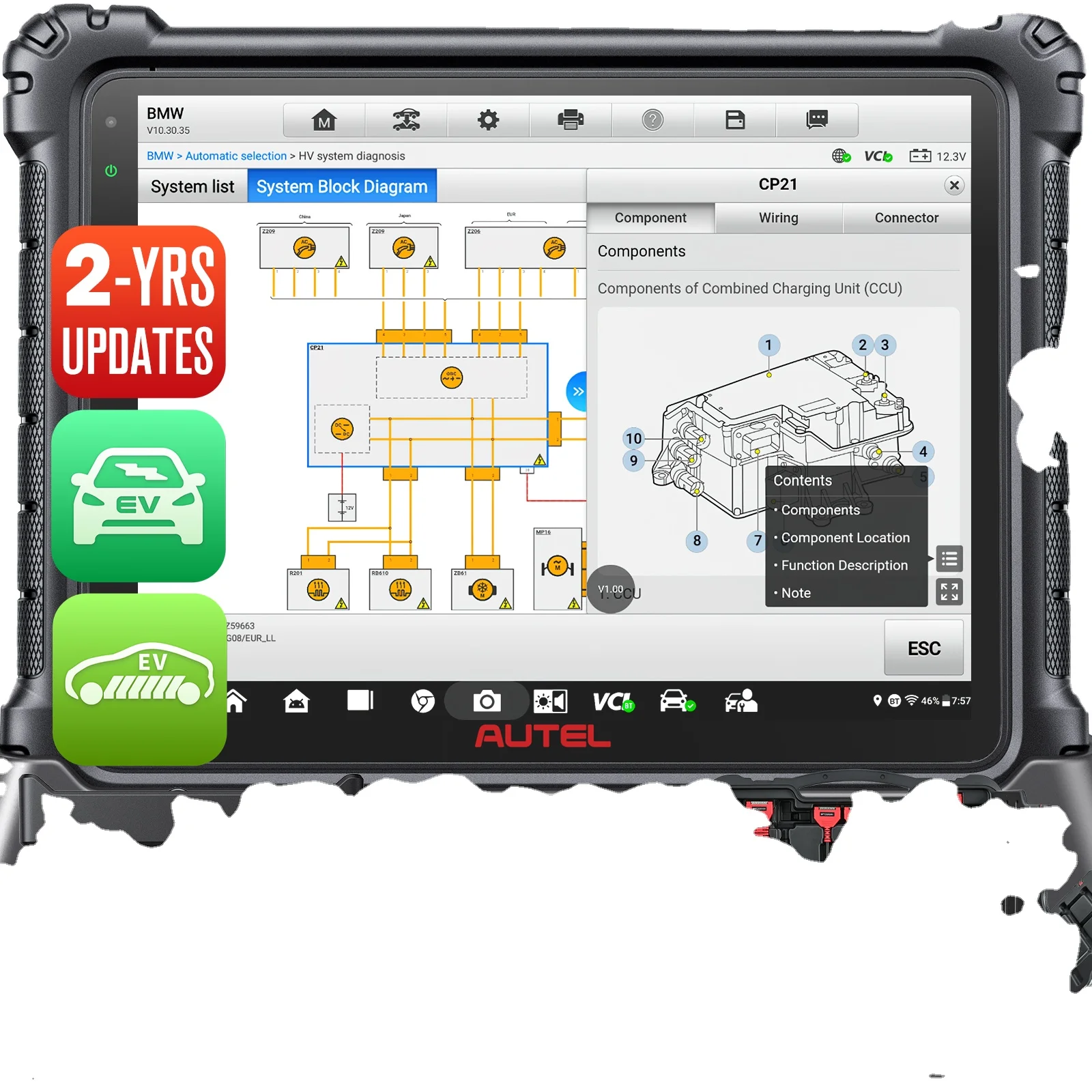 Global autel maxisys ultra ev maxi system ms 909 919 with evdiag kit electric high voltage key tool program diagnostic scanner