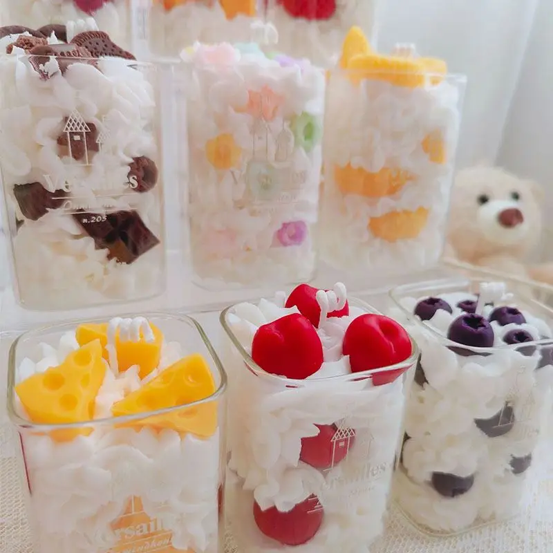 Low Price Hot Selllig Soy Wax Blueberry Chocolate Novelty Handmade Birthday Cute Ice Cream Fruit Shape Luxury Scented Candles