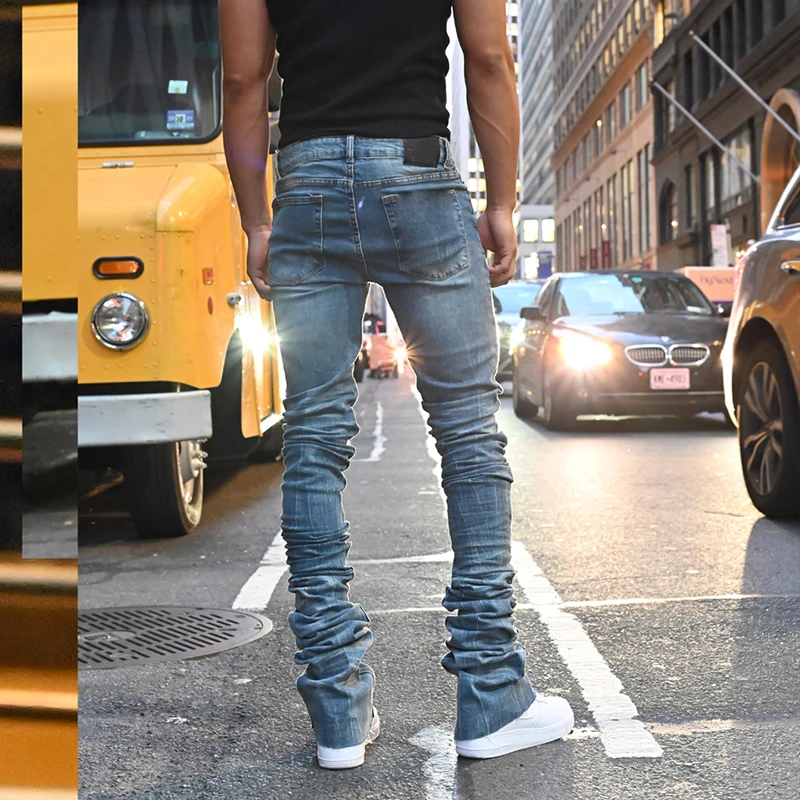 custom stacked jeans men trousers denim good quality  wholesale men stacked jeans