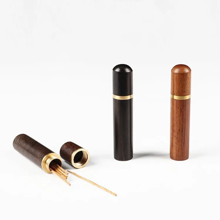 2021Amazon Best seller Creative Portable bullet toothpick holder Wooden Pocket Tooth Pick Dispenser Bucket Needle Case