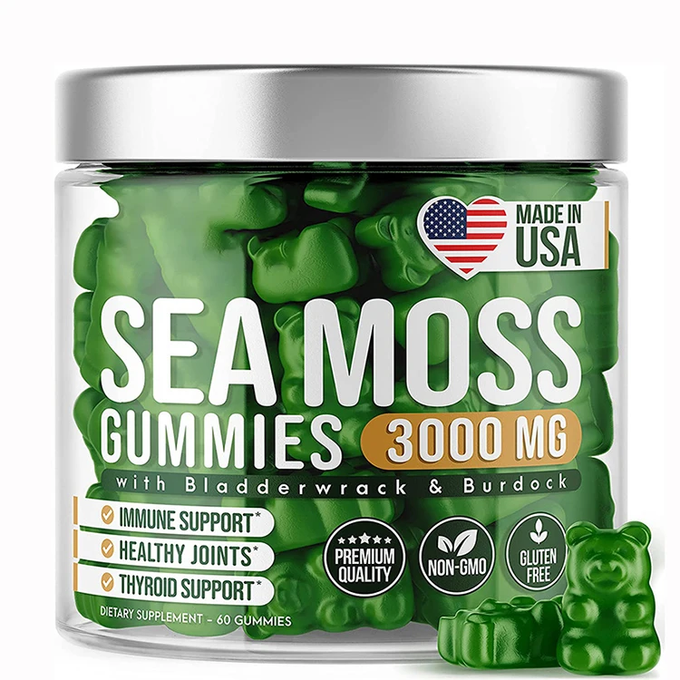 Wholesale Private Label Vegan Organic Vitamin Minerals Detox Improve Immune Energy Sea Moss Gummies With Bladderwrack Burdock
