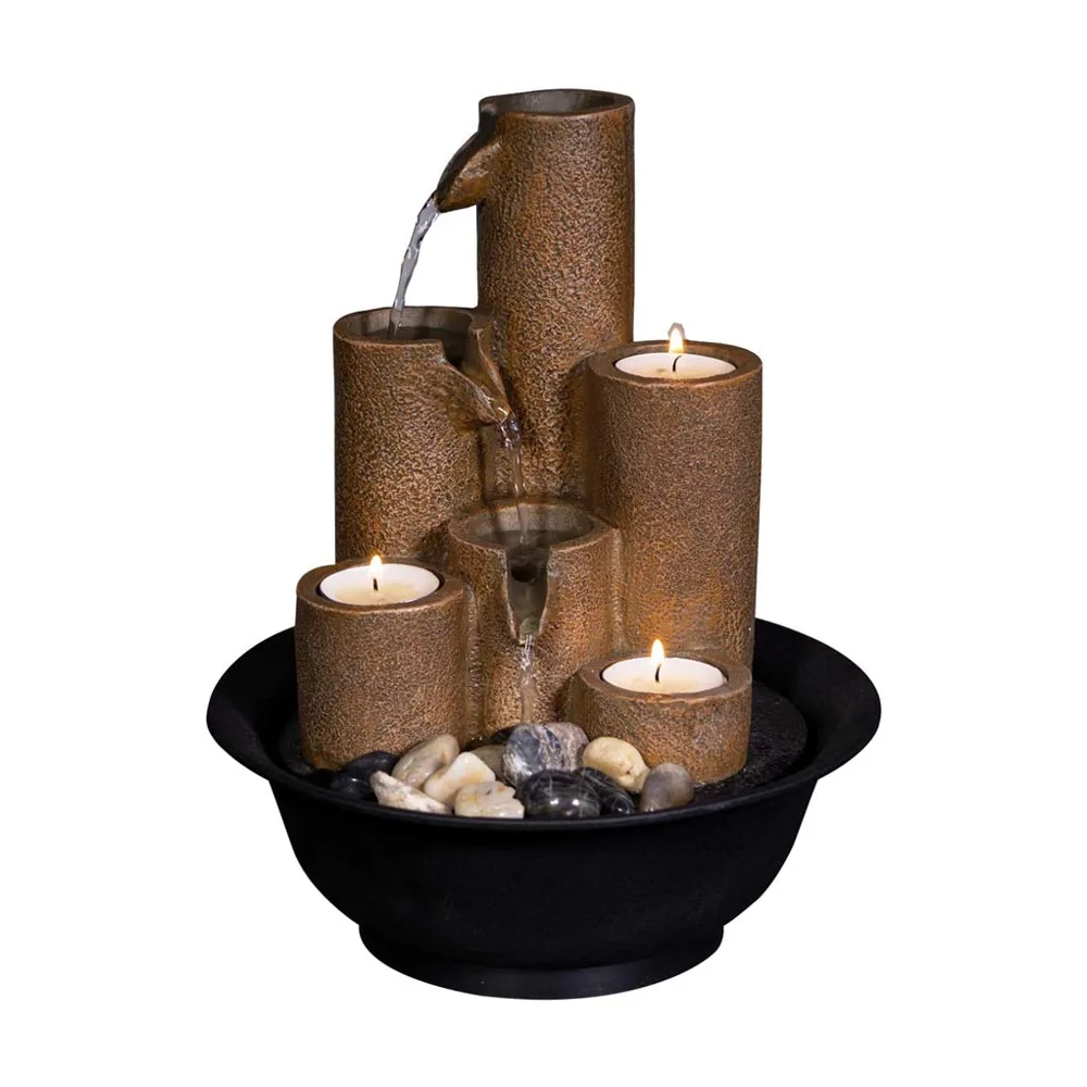 
Resin Pouring Tiers Tabletop Fountain with 3 Candles - Zen Indoor Decor for Office, Living Room, Bedroom - 11 Inches 