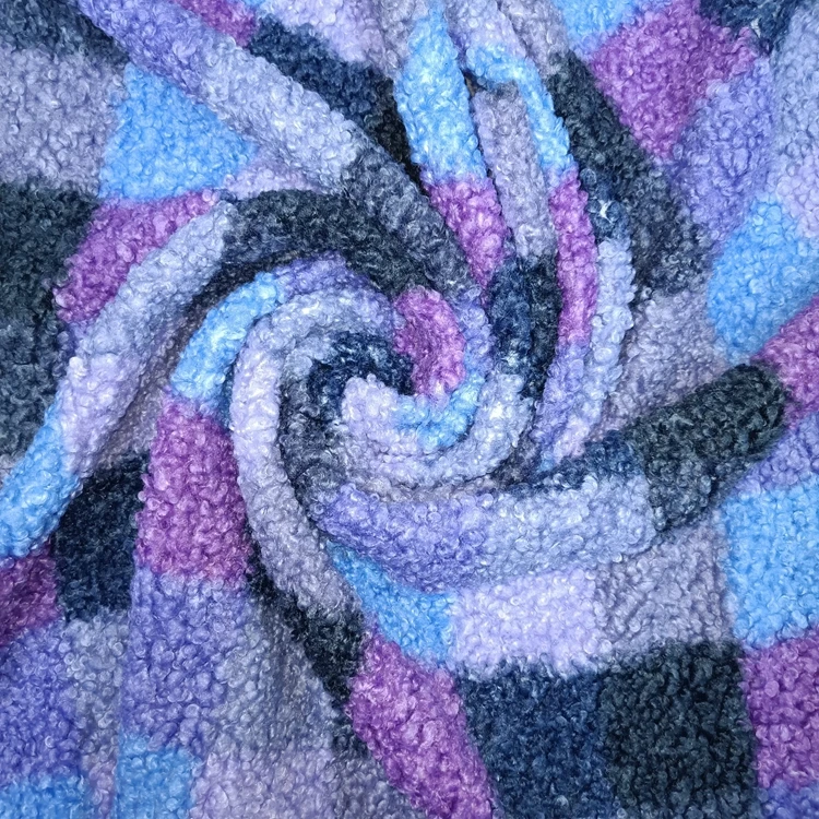 Home Textile Super Soft Blue Custom Color 100% Polyester Plaid Short Sherpa Curly Faux Fur Fabric