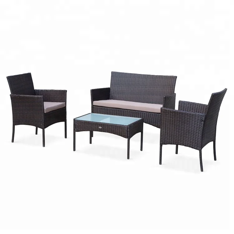 Black Nordic Garden Furniture Rattan Sofa Set Livingroom 4 Piece Patio Set Rattan Outdoor Furniture