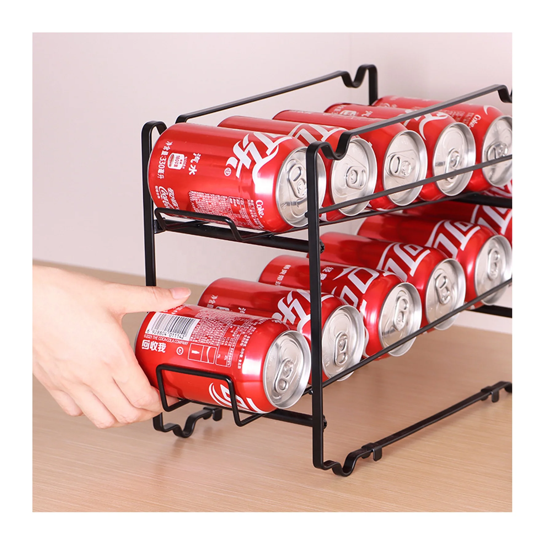 Beer Soda Drink Can Storage Rack Beverage Dispenser Holder Organizer White 2-tier Metal Refrigerator Drink Shelf Rack