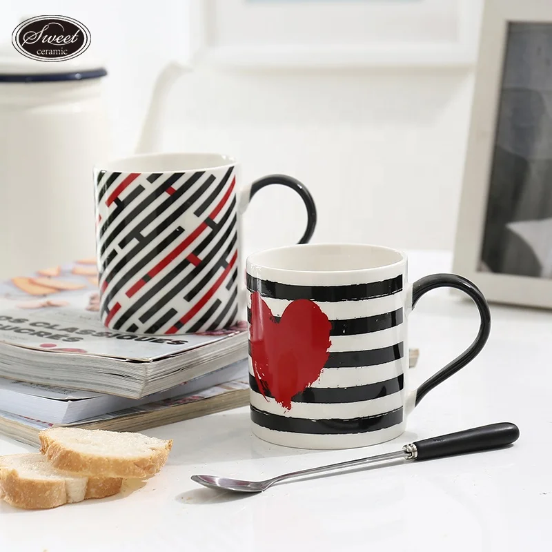 Wholesale 11oz Best selling European  porcelain black white  custom creative ceramic soup cup Oat milk coffee mug