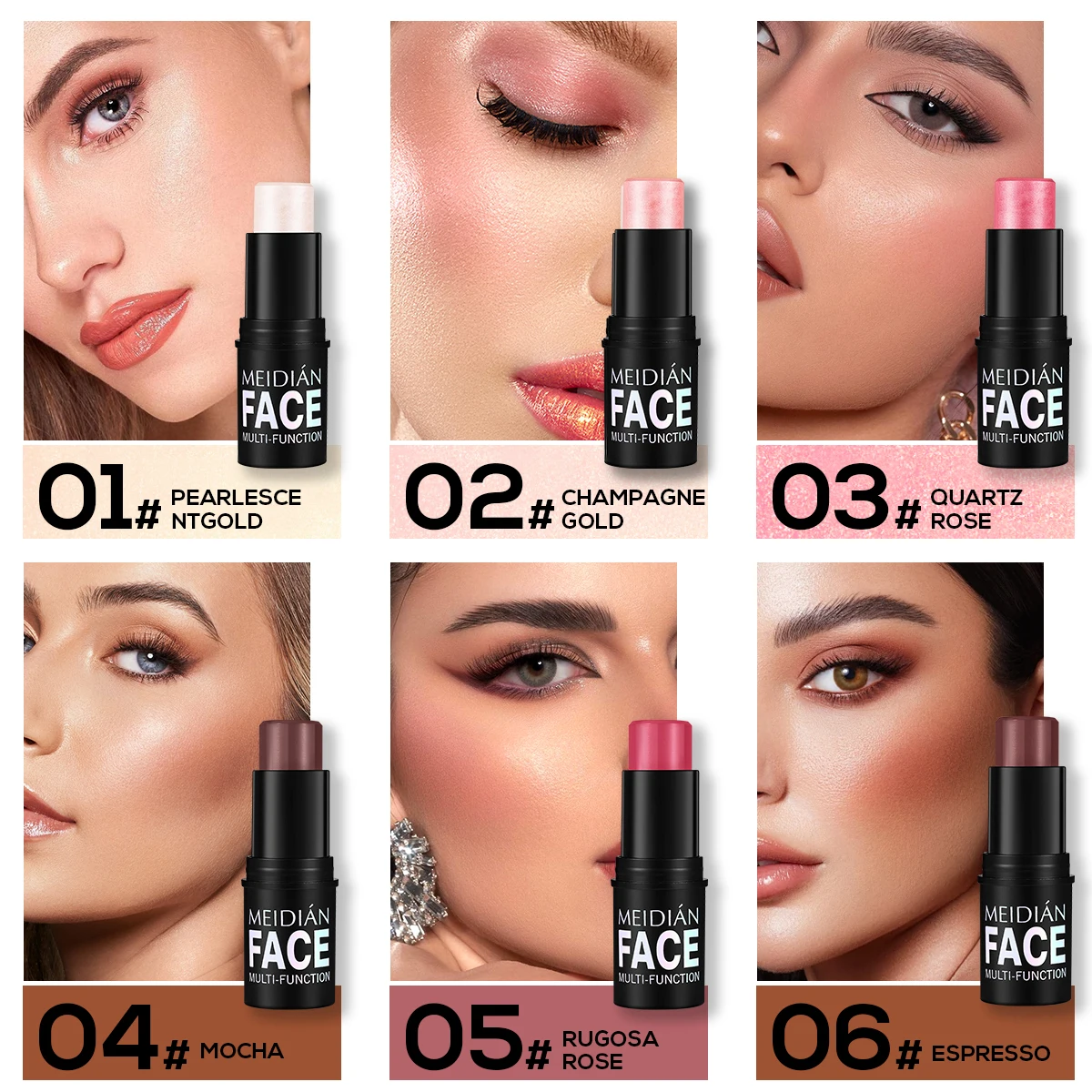 Wholesale cosmetic eyeshadow Makeup Blusher Moisturizing long lasting 6 colors cheek lip blush stick for lady face women beauty