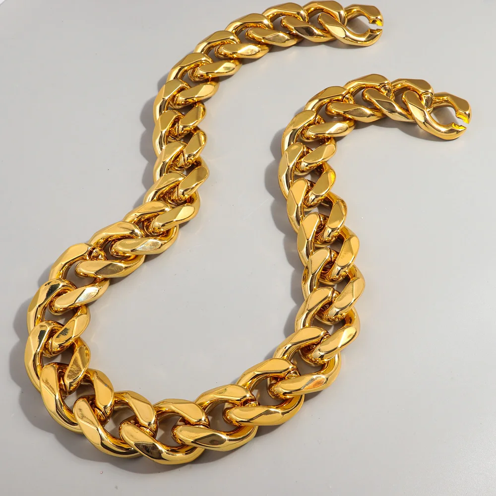 Punk Metal Style Chunky Miami Cuban Chain 42 Inches Adjustable Link Acrylic Necklace Choker Gold Plated Hip Hop Men Necklace