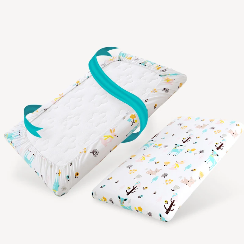 Customize & Wholesale Printed Cotton Jersey Fabric Baby Crib Cot Cover TPU  Waterproof Fitted Sheet Baby Mattress Cover