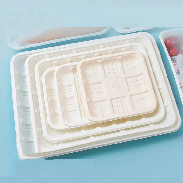 Household Kitchen Tableware Biodegradable corn starch Disposable Food Container Rectangular Food Tray