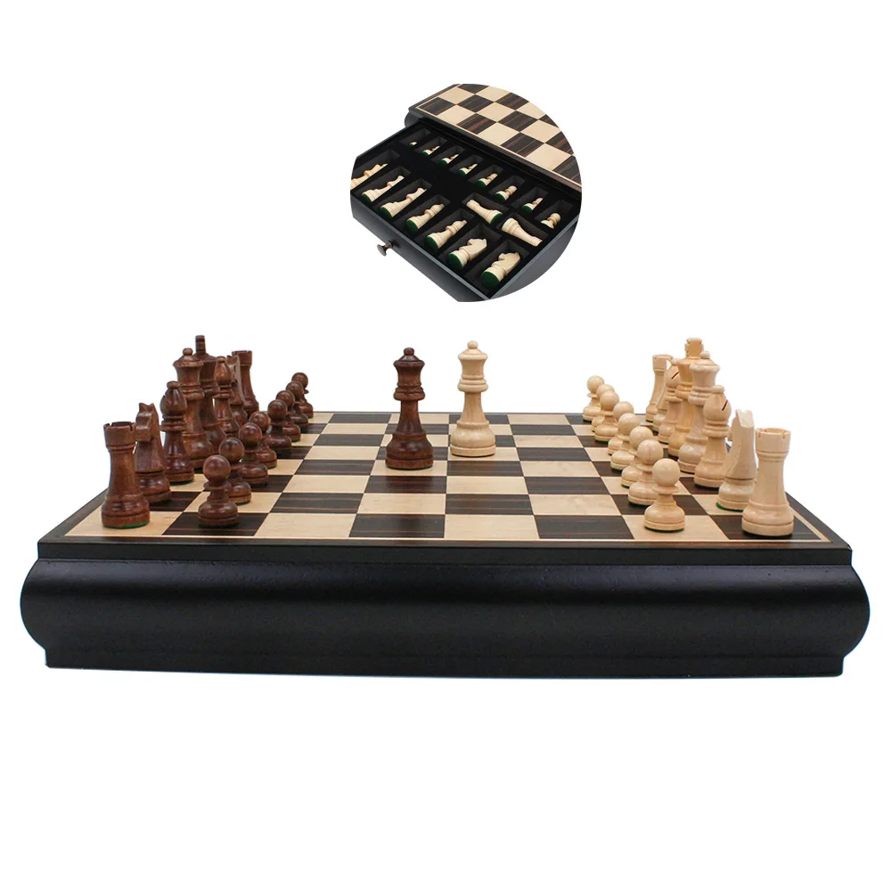 premium wooden chess backgammon chess set game with 2 drawers