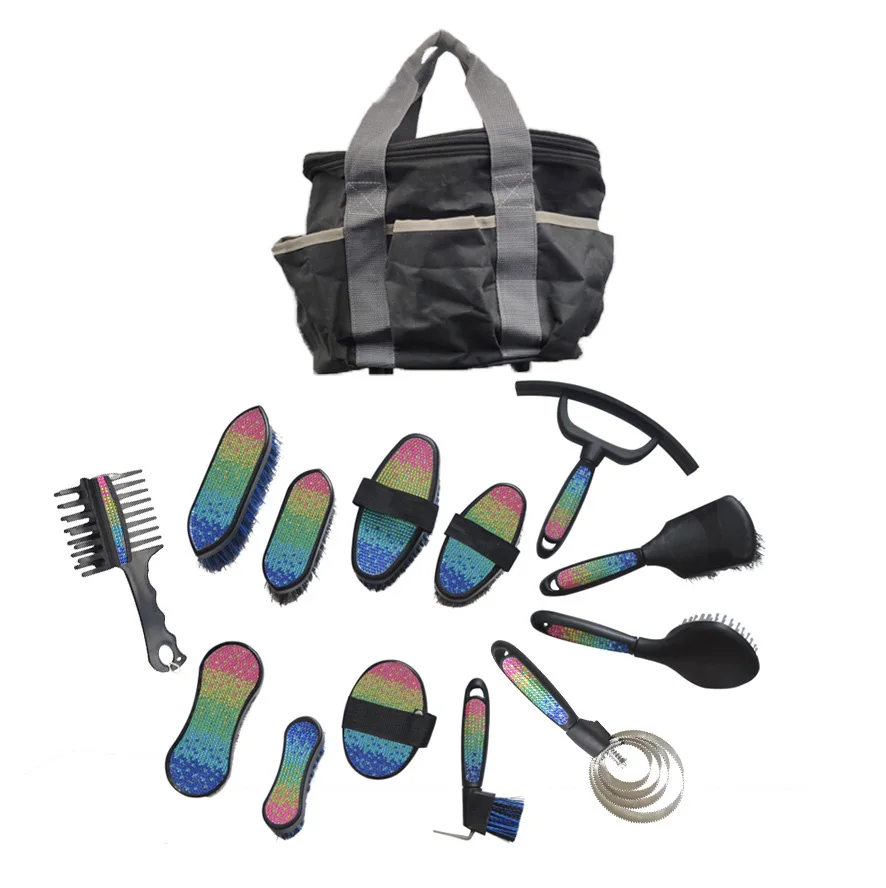 Horse grooming Diamond brush set horse grooming kit horse cleaning brush set equipment polyester bag