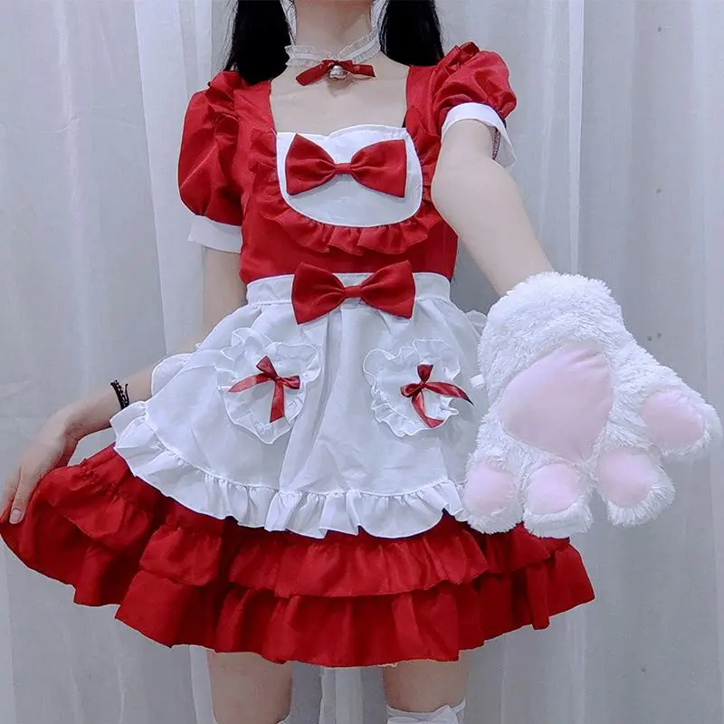Plus Size Club Girls Dresses Maid Lolita Dress Cosplay Looking Up Sissy Cute Hamd Maid Outfit Uniform Staff Costume Dress