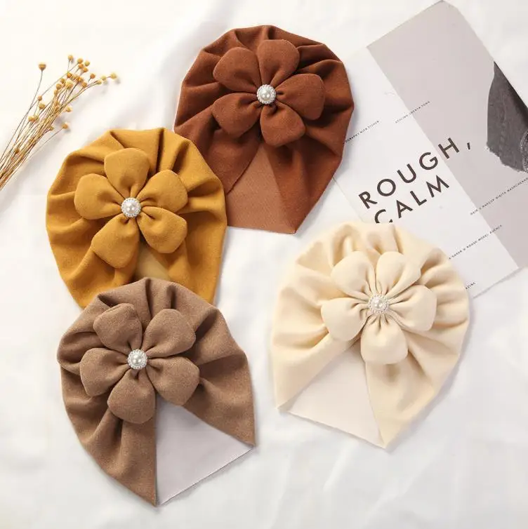 Ms-291 Baby Hat Flower Bow Hats Faux Cashmere Newborn Baby Princess Cute Turban Hat Children Solid Color Cap Hair Accessories