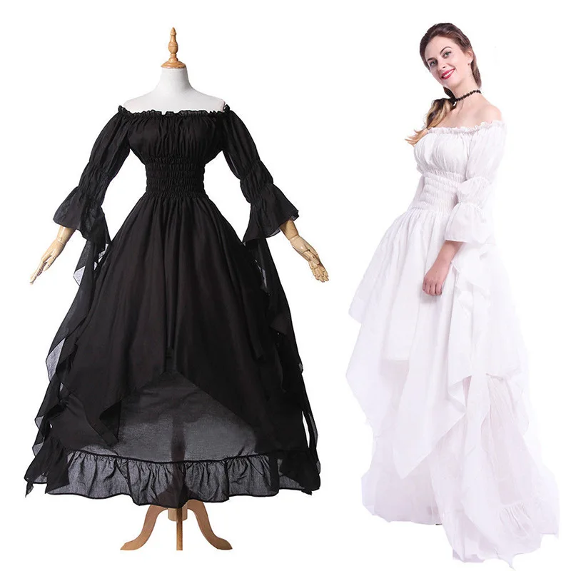 ecowalson   Women Medieval Dress Renaissance Vintage Style Gothic Dress Floor Length Women Cosplay Dresses Without Belt Medieval