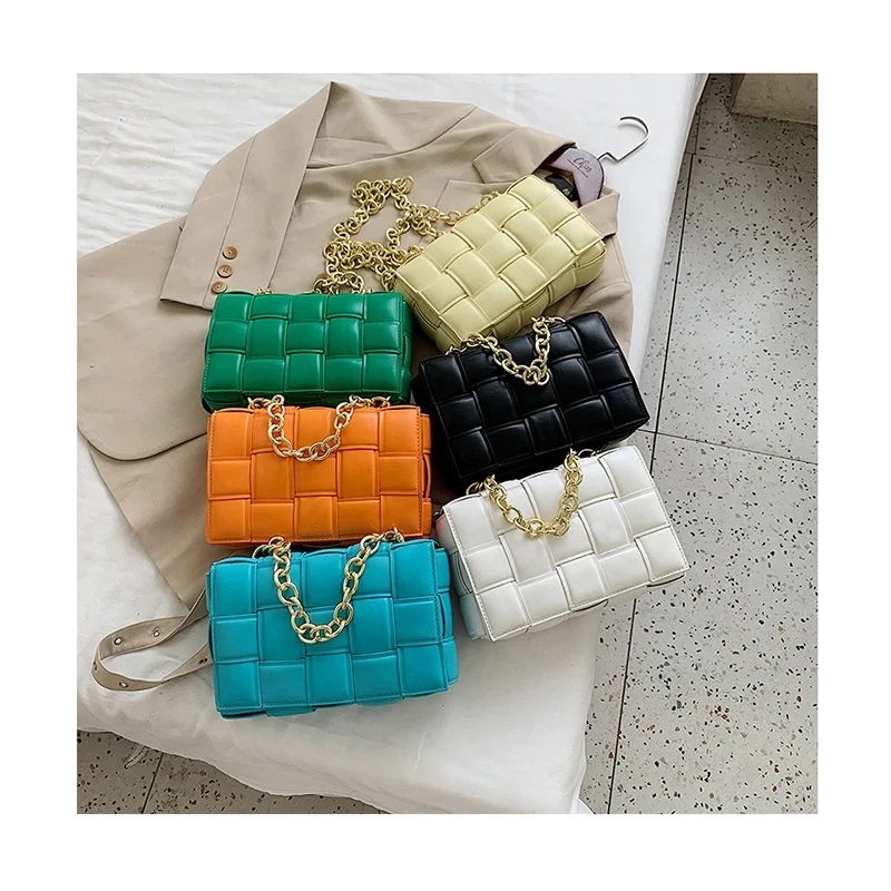 
Thick Gold Chain Shoulder Bag Women New Designer Woven Soft Square Crossbody Bags Female Fashion Personality Purse High Quality 