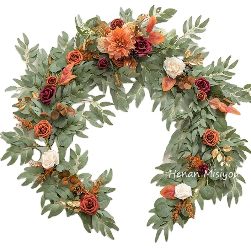 6FT Artificial Garland Sunset Terracotta Table Runner with Flowers Handcrafted Wedding Centerpieces Arch Flower Garlands