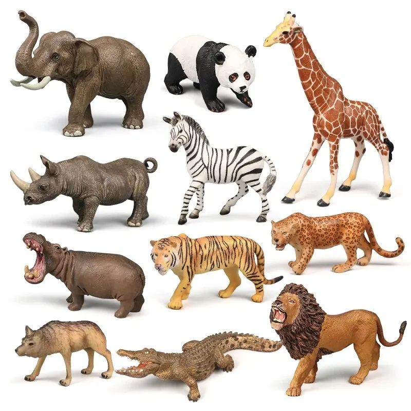 High Quality Action Figures Solid PVC Figurines Lion Tiger Giraffe Elephant Toy Simulation Wild Animals Model For Kids Gift