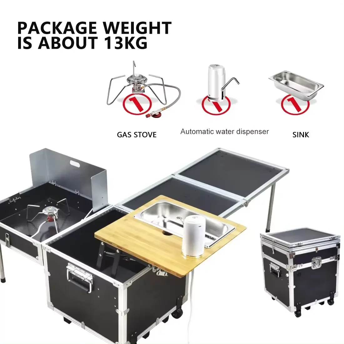 Outdoor Camping Cooking Set Camping Mobile Kitchen Box Cook Table Stove Portable Car Folding Kitchen for Outdoor Camping Hiking