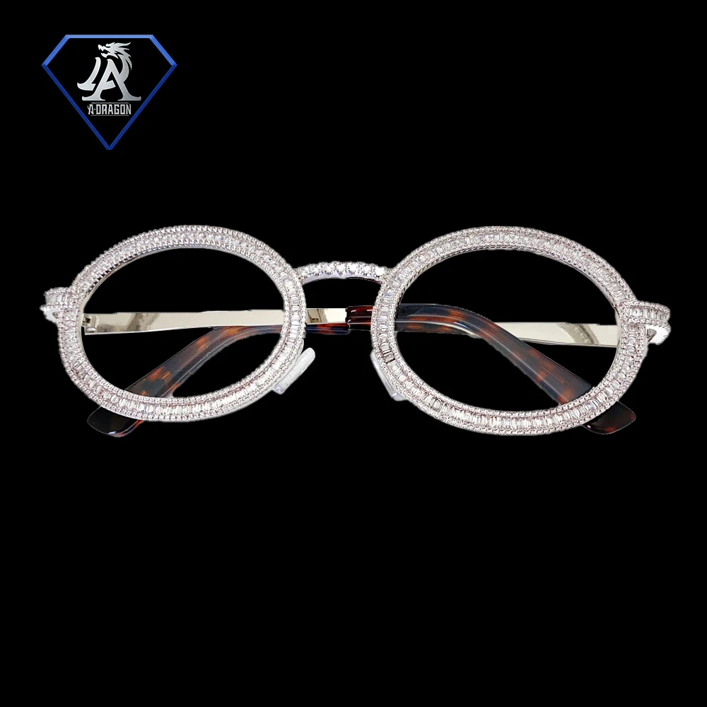 2024 Fashion Men Glasses Frame Women Eyeglasses Round Clear Lens Glasses Iced Out Cubic Zirconia Hip Hop Rock Sunglasses